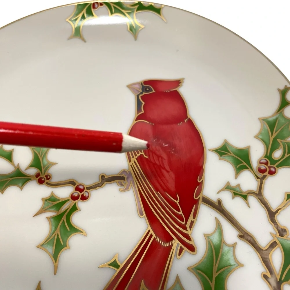 VINTAGE Set of 2 Fitz & Floyd Christmas Holly Cardinal Salad 245‎ Plate 7.5”